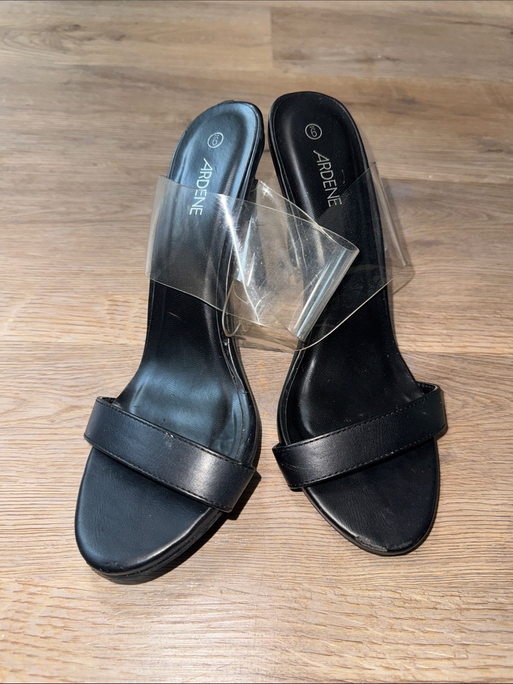 Ardene Black Slide Sandals with Clear PVC Strap